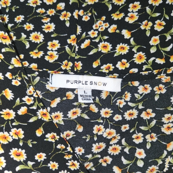 Purple Snow Floral Dress Large Boho Tie Sleeves Button - Picture 3 of 4